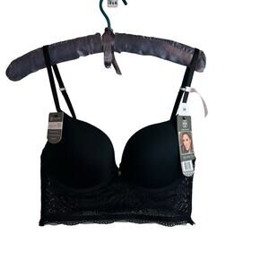 NWT Daisy Fuentes Black Lace Bra 36B DF1238 Long Line Bra Push-up